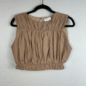 Girl and the Sun Women's Colette Top Crop Brown Opening Back Size L